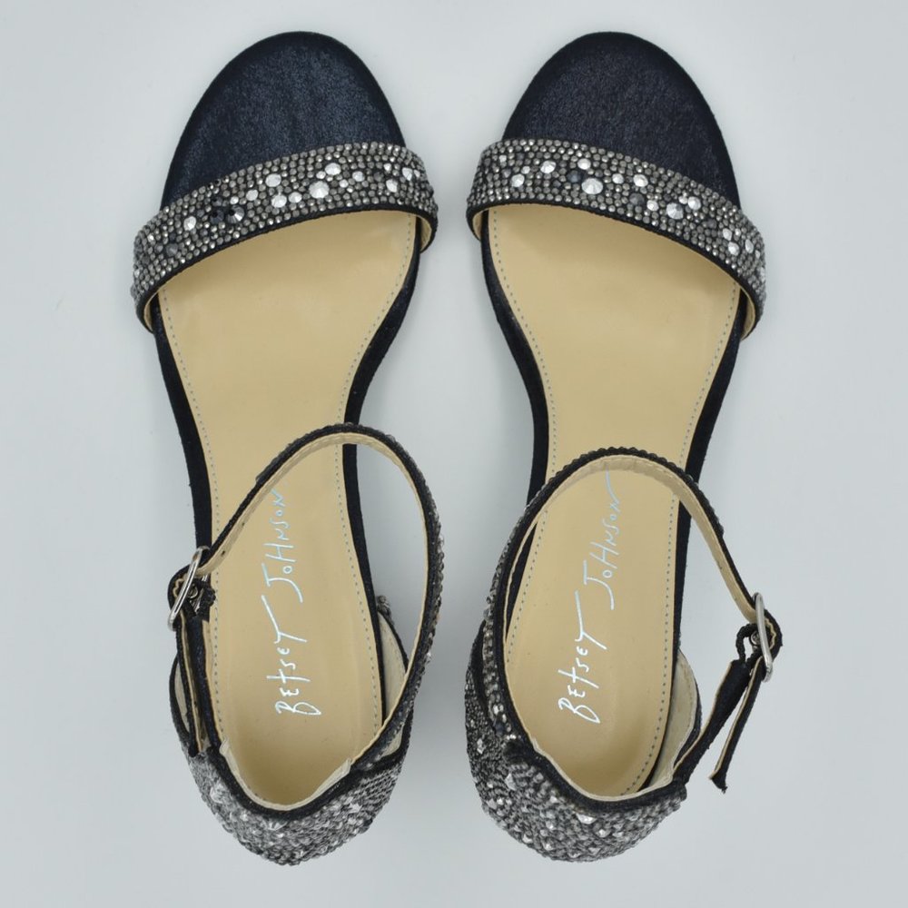Betsey Johnson Mari Block Heel Sandals, Black, Rhinestones, Women's Size 6 Wide - Picture 7 of 13